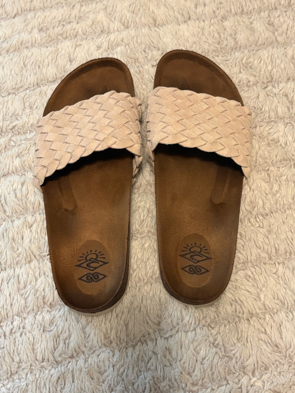 Woven Slide Sandals in Tan and Brown